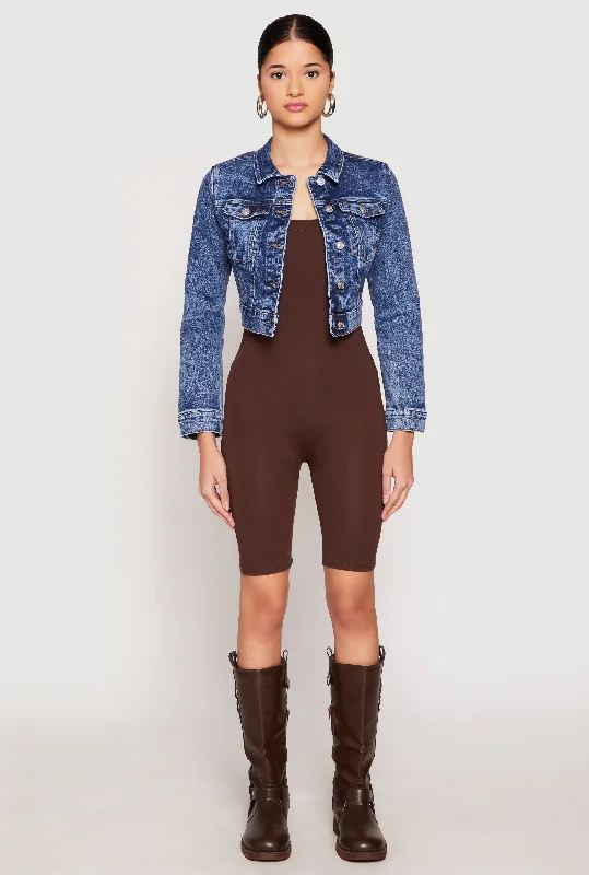 Women's Clothes And Garments WAX Mineral Wash Cropped Denim Jacket