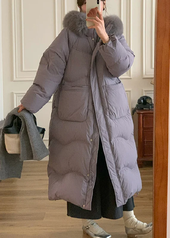 Women's Athletic Garments Loose Purple Pockets Patchwork Zippered Long Parka Winter