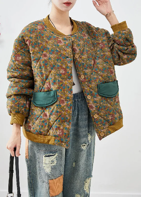 Women's Everyday Garments Women Yellow Oversized Print Fine Cotton Filled Winter Coats Winter Women's Everyday Garments Women Yellow Oversized Print Fine Cotton Filled Winter Coats Winter