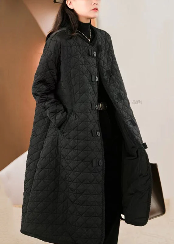 Women's Wedding Apparel New Black O Neck Pockets Button Patchwork Fine Cotton Filled Coat Winter Women's Wedding Apparel New Black O Neck Pockets Button Patchwork Fine Cotton Filled Coat Winter