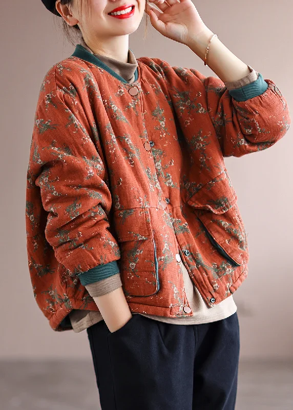 Women's Casual Outfit Beautiful Orange Pockets Patchwork Fine Cotton Filled Winter Coats