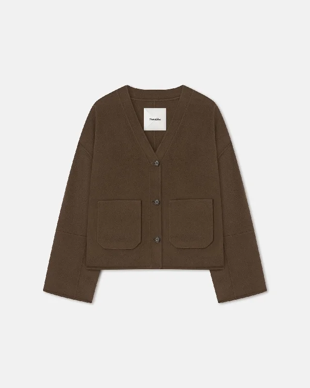 Women's Professional Clothes Dodie - Double Wool And Silk Blend Jacket - Chocolate Chip