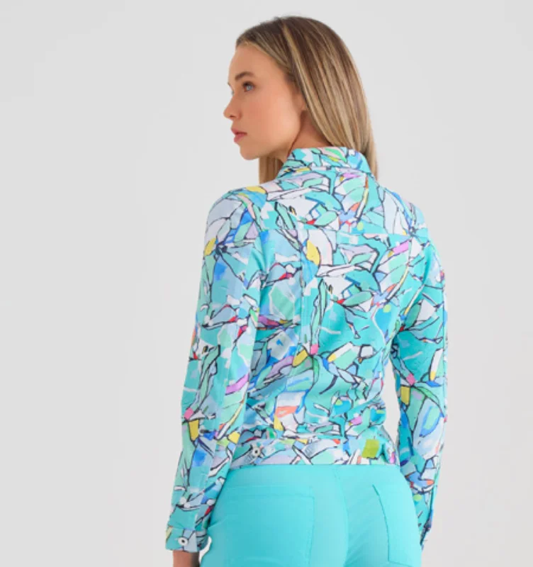 Women's Elegant Clothing Sets Dolcezza Half Moon Morning Print Jean Jacket