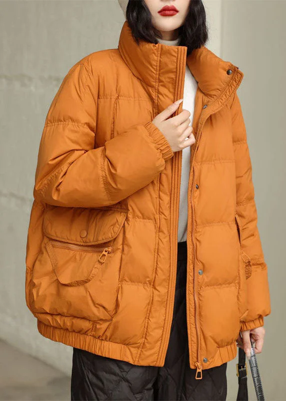 Women's Night-Out Clothes DIY Orange Stand Collar Zip Up Pockets Duck Down Jacket In Winter Women's Night-Out Clothes DIY Orange Stand Collar Zip Up Pockets Duck Down Jacket In Winter