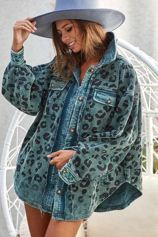 Unbeatable Discounts On The Latest Fashion Trends Vintage Washed Leopard Corduroy Buttoned Jacket