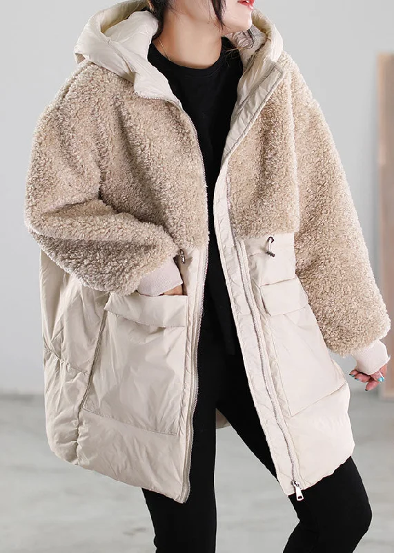 Women's Vacation Outfit Set Women Beige Zip Up Patchwork Faux Fur Down Coat Winter Women's Vacation Outfit Set Women Beige Zip Up Patchwork Faux Fur Down Coat Winter