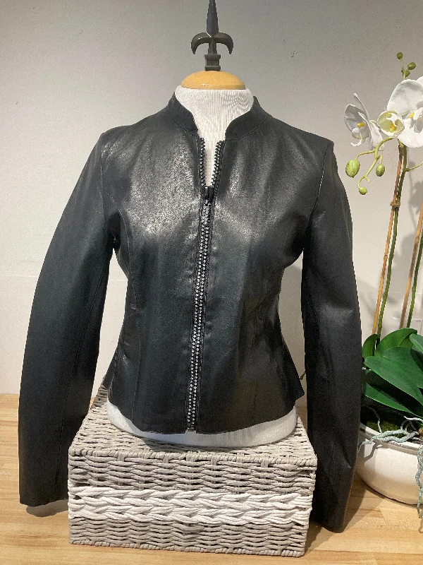 Formal Clothing For Women Freaky Nation Black Leather Jacket W/ Crystal Detail Zipper Formal Clothing For Women Freaky Nation Black Leather Jacket W/ Crystal Detail Zipper