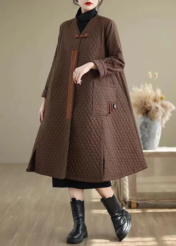 Comfortable Women's Apparel Coffee Pockets Fine Cotton Filled Women Retro Coats V Neck Winter Comfortable Women's Apparel Coffee Pockets Fine Cotton Filled Women Retro Coats V Neck Winter