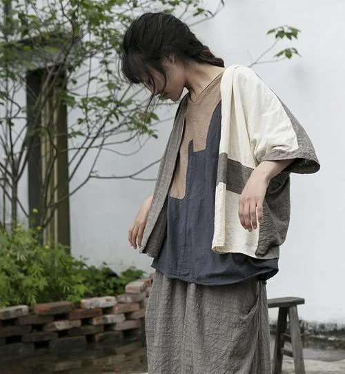 Women's Romantic Outfit Women Loose Patchwork Cotton Linen Jacket Coat Outerwear