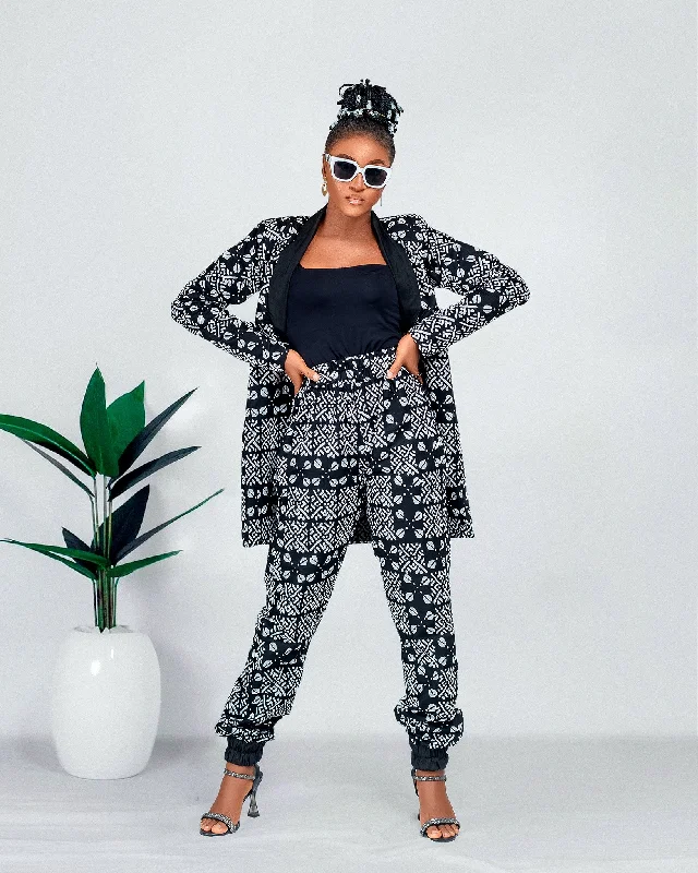 Women's Clothing For Outdoor Activities Edith Ankara Longline Jacket | Black and White African Print