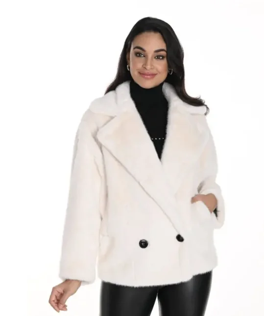 Women's Functional Outfit For Outdoor Activities Frank Lyman Cream Faux Fur Jacket