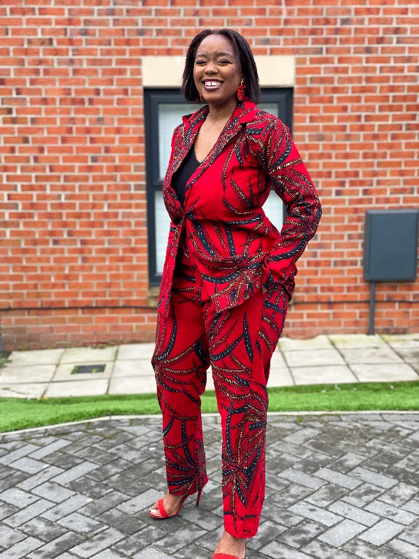 Women's Office Clothing Gibs Ankara Jacket | Red and Black African Print