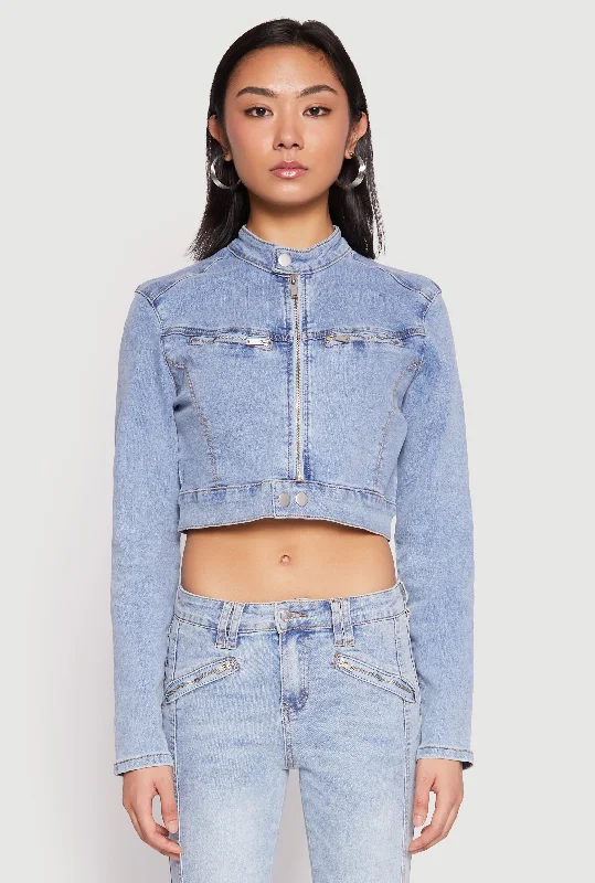 Comfortable Women's Clothes Almost Famous Denim Moto Cropped Jacket
