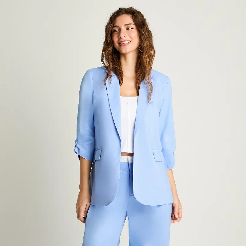 Women's Chic Outerwear Garments Blazer 3/4 Lino Celeste