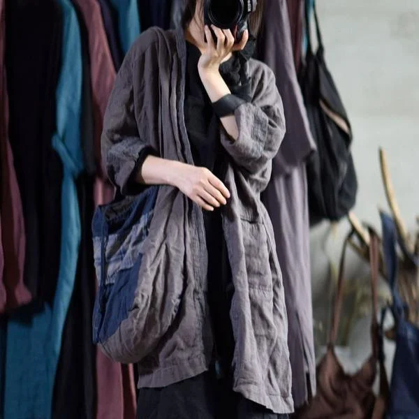 Flash Sale – Stunning Outfits At Exclusive Prices Patchwork Cotton Linen Comfortable Long Sleeve Cardigan Coats
