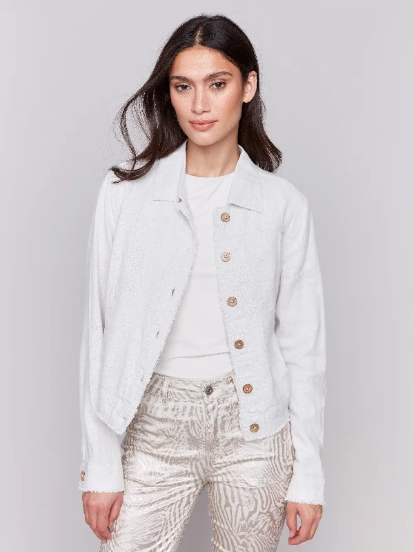Stylish Outerwear Clothing For Women Linen Blend Jacket - Natural