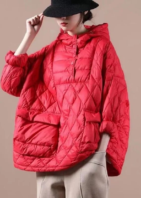 Women's Date Night Outfit Plus Size Red Winter Puffer Jacket Hooded Down Coat