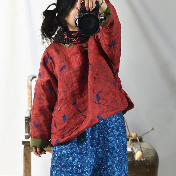 Fashion Clearance Sale – Grab The Best Deals Today Print Floral Linen Coats 2020 New Autumn O-Neck Long Sleeve Loose Female Parkas