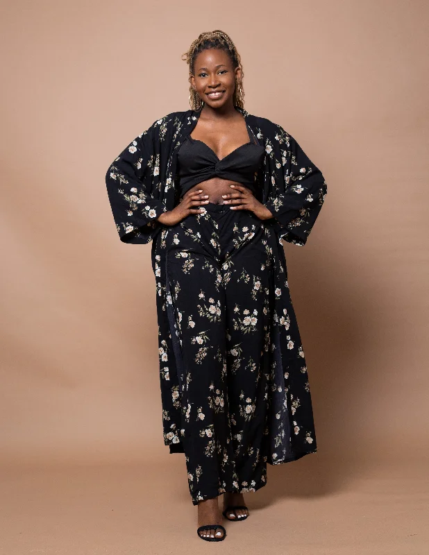Final Call – Shop Elegant And Casual Fashion For Less Akachi Long Kimono Jacket | Black Floral Print