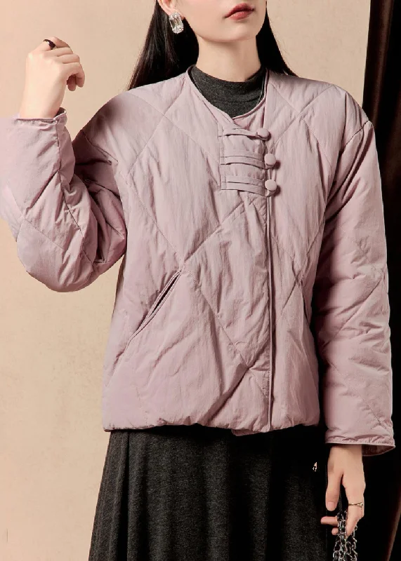 Women's Elegant Outfit Loose Purple Button Pockets Solid Parka Winter