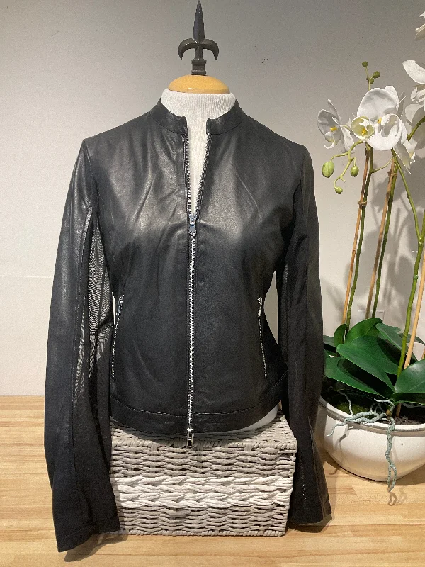 Women's Professional Clothes Freaky Nation Black Leather Jacket W/ Mesh Back