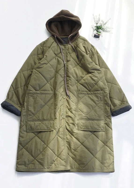 Women's Contemporary Apparel Casual Army Green Pockets Fine Cotton Filled Hooded Coat Fall Women's Contemporary Apparel Casual Army Green Pockets Fine Cotton Filled Hooded Coat Fall