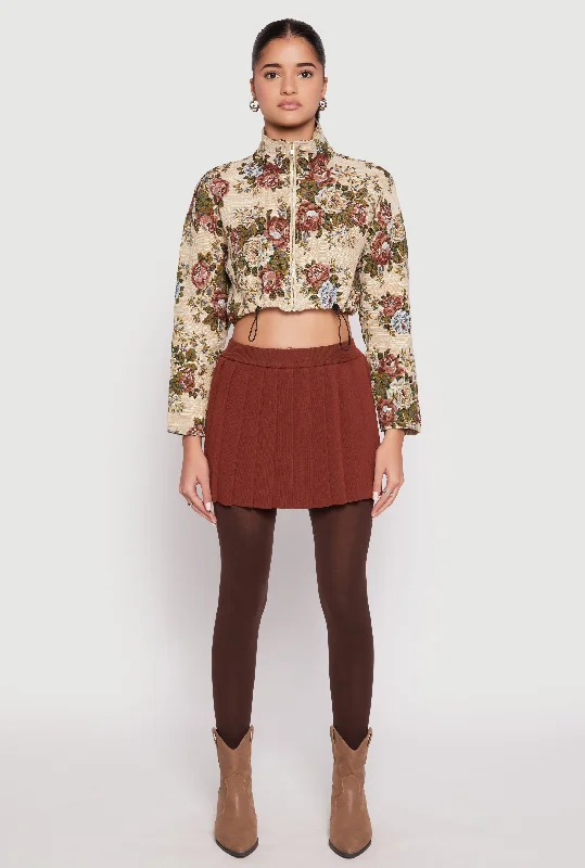 Women's Apparel Daisy Jacquard Floral Print Cropped Jacket