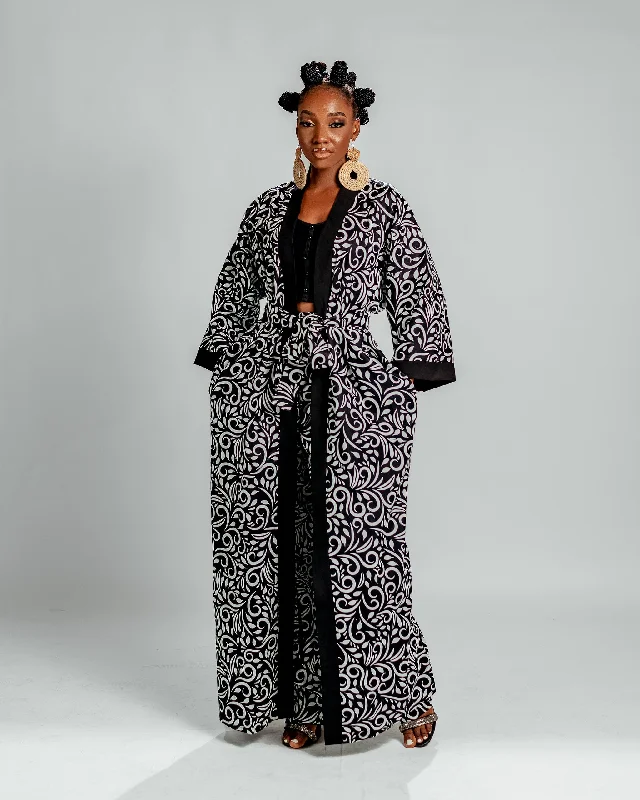 Women's Fashion Clothes Jayden Long Kimono Jacket | Black and White Print