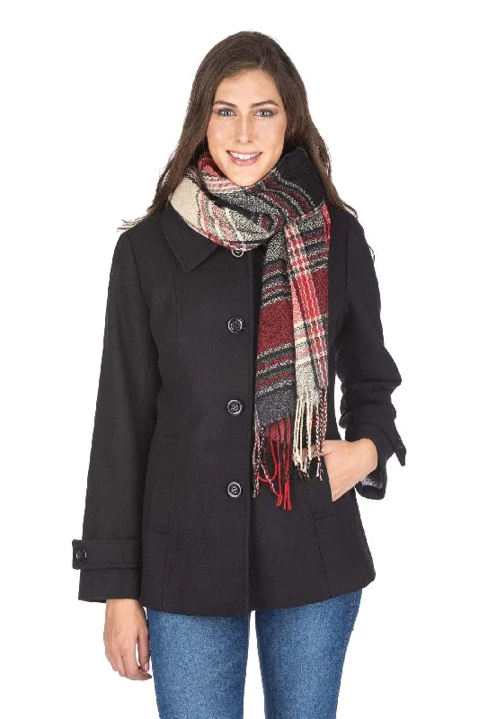 Casual Garments For Women Haute Edition Women's Short Length Wool Blend Car Coat with Free Scarf