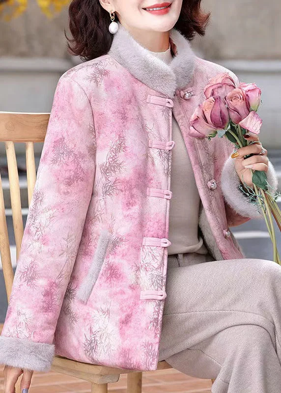 Women's Relaxed Clothes Women Pink Stand Collar Print Patchwork Warm Fleece Parkas Winter Women's Relaxed Clothes Women Pink Stand Collar Print Patchwork Warm Fleece Parkas Winter