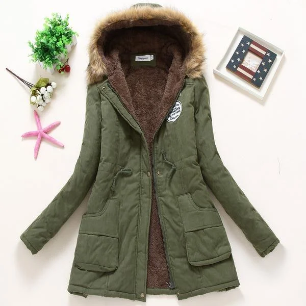 Women's Work Outfit For The Office Winter women coat  Casual Outwear Military Hooded fur Coat Down Jackets