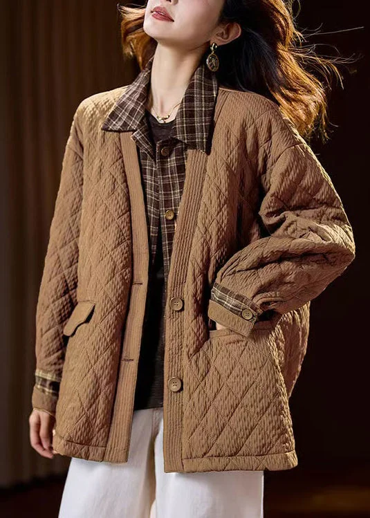 Women's Trendy Clothes Loose Khaki Peter Pan Collar Patchwork False Two Pieces Parka Winter Women's Trendy Clothes Loose Khaki Peter Pan Collar Patchwork False Two Pieces Parka Winter