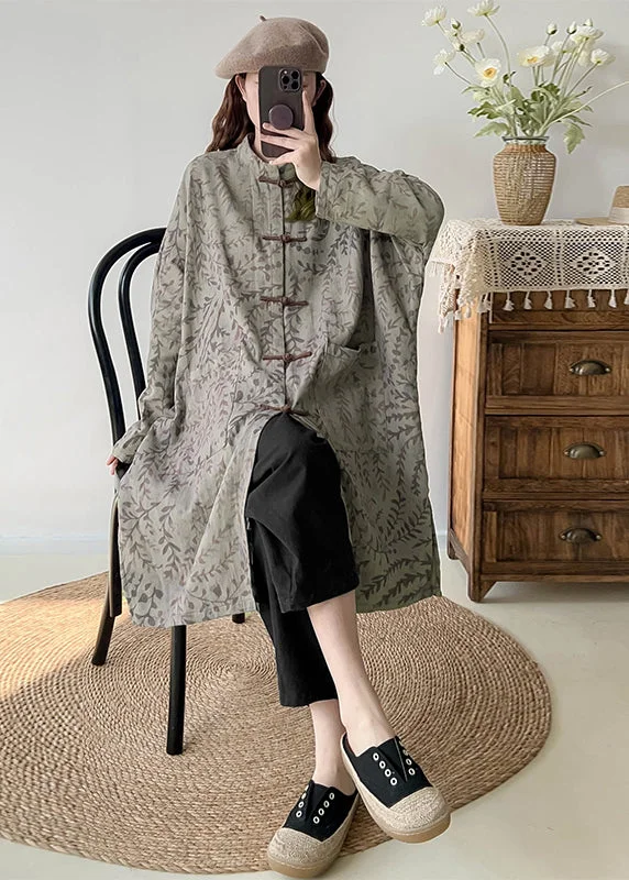 Huge Fashion Markdowns – Update Your Closet Now Casual Green Oversized Print Linen Coat Outwear Fall Huge Fashion Markdowns – Update Your Closet Now Casual Green Oversized Print Linen Coat Outwear Fall