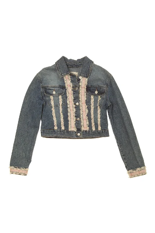 Modern Women's Clothes Blumarine - Blue Jean Jacket with Lace - IT 40