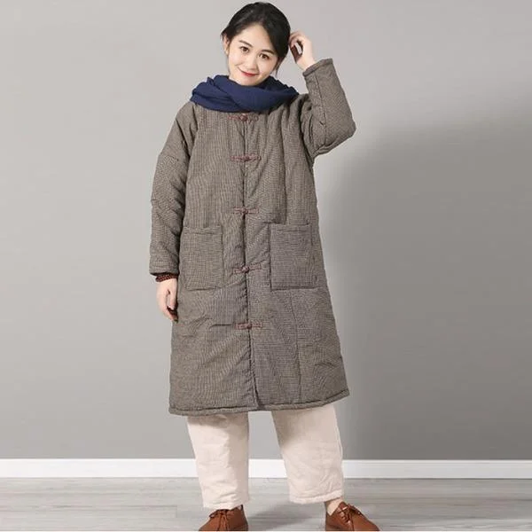 Sustainable Women's Clothes Winter Vintage Plaid Double Breasted Cotton Linen Thick Coats Sustainable Women's Clothes Winter Vintage Plaid Double Breasted Cotton Linen Thick Coats