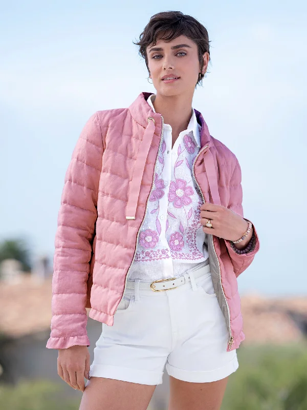 Chic Clothing For Women Krista Linen Ruffle Down Jacket