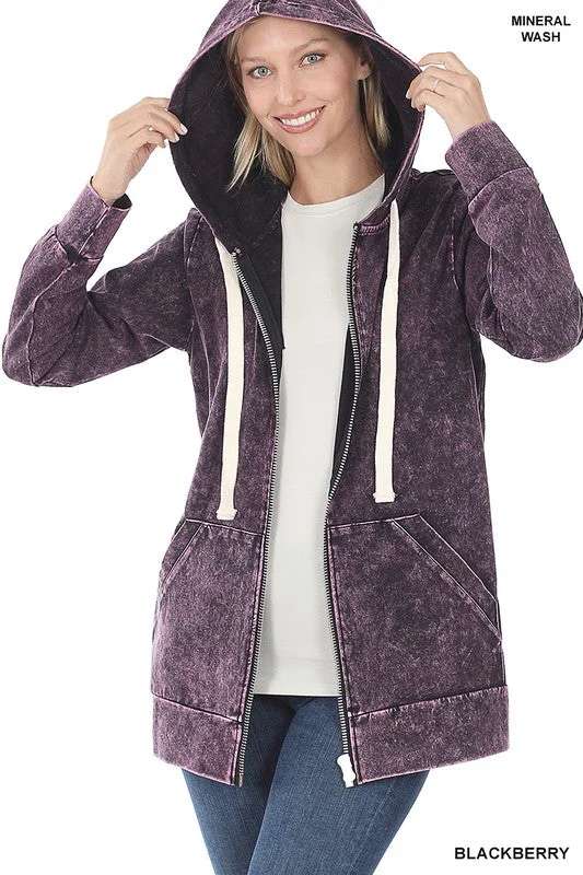 Women's Seasonal Apparel Mineral Wash Zippers Hoodie jacket
