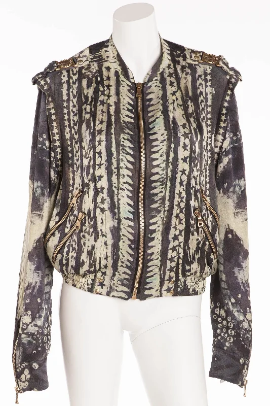 Women's Vintage Clothes Balmain - Silk Long Sleeve Navy/Light Blue Stars/Stripes Jacket - FR 40