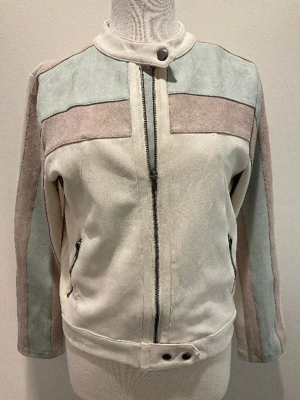 Women's Chic Outerwear Garments Mystree Color Block Moto Jacket