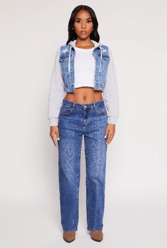 Women's Vintage Clothes WAX Distressed Hooded Jean Jacket