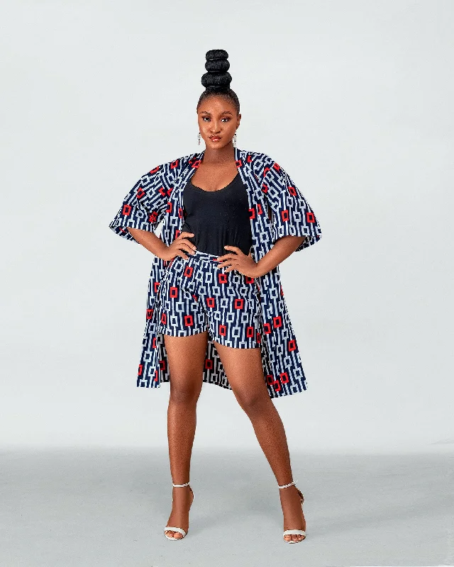 Women's Stylish Professional Apparel Frida Ankara Kimono Jacket | Red and White African Print