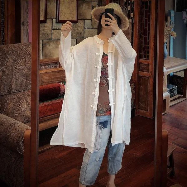 Women's Comfortable Clothes For Weekends Vintage Coats 2020 Autumn Casual Long Sleeve Button Linen Plus Size Women Sun protection Trench