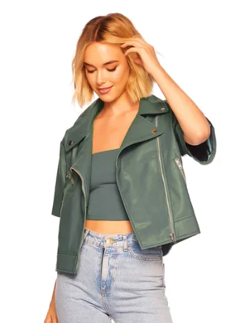 Women's Trendy Clothes Susana Monaco Rosemary Faux Leather SS Crop Moto Jacket