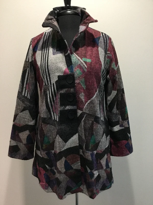 Formal Outfit For Women Damee Pink Print Art Button Patch Coat