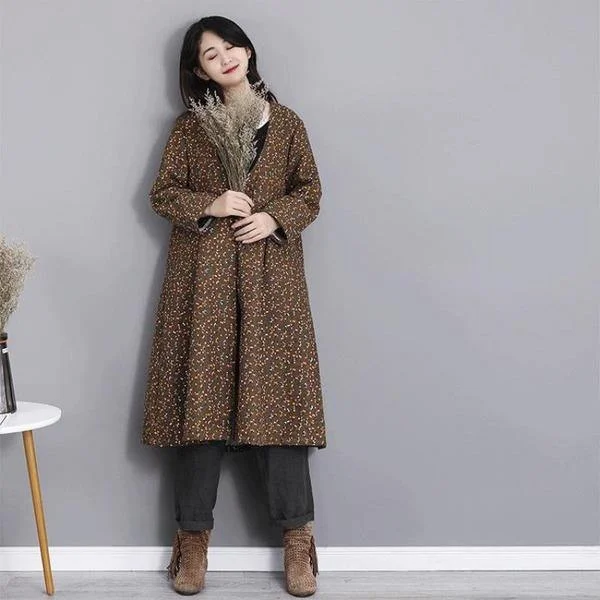 Stylish Clothes For Women Winter Fashion V-neck Floral Print Cotton Linen Long Coat Casual Women Outerwear Stylish Clothes For Women Winter Fashion V-neck Floral Print Cotton Linen Long Coat Casual Women Outerwear