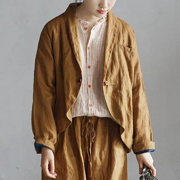 Best Fashion Deals Of The Season – Upgrade Your Style Cotton Linen Retro Turn-down Collar Single Button Long Sleeve Coats