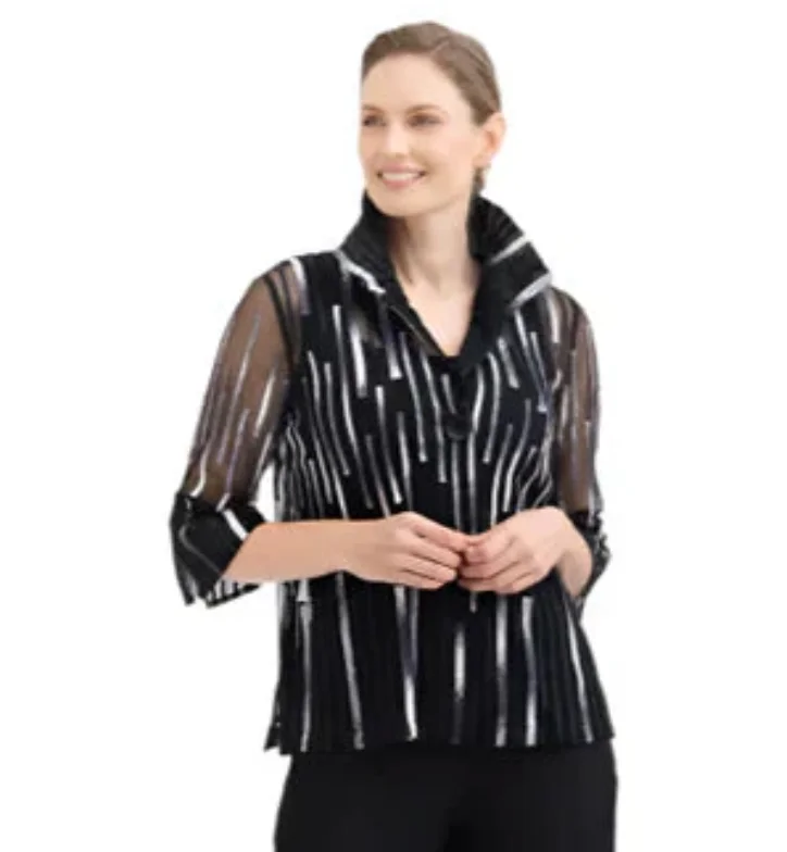 Classic Women's Clothing Styles Damee Plaid Black/White Stripe Soutache Jacket