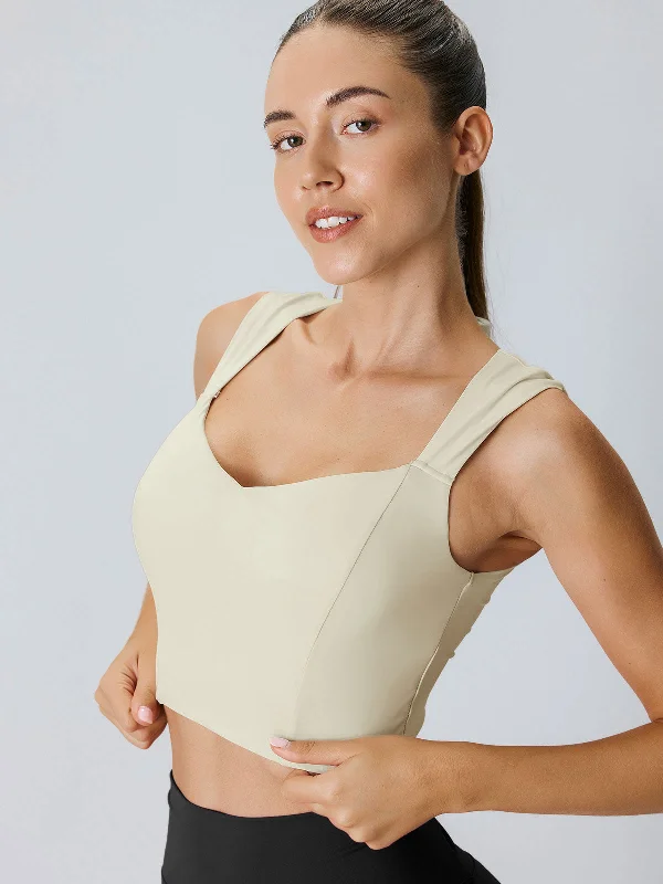 Women's Transitional Clothes Boutique Styles Beige V-Neck Tank Top--Light Support