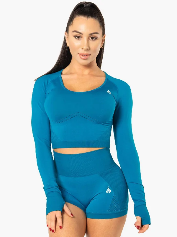 Comfortable Garments For Women Fashion Sale Electra Seamless Long Sleeve Crop Top - Electric Blue