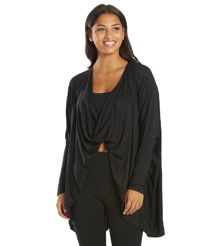 Fashionable Women's Outfit Trendy Street Style Everyday Yoga Bodhi Solid 2 in 1 Cardigan Black Fashionable Women's Outfit Trendy Street Style Everyday Yoga Bodhi Solid 2 in 1 Cardigan Black